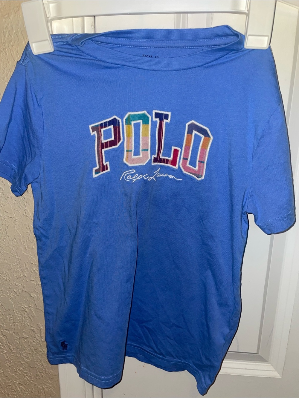 POLO Ralph Lauren Blue Tee with Multicolor Logo